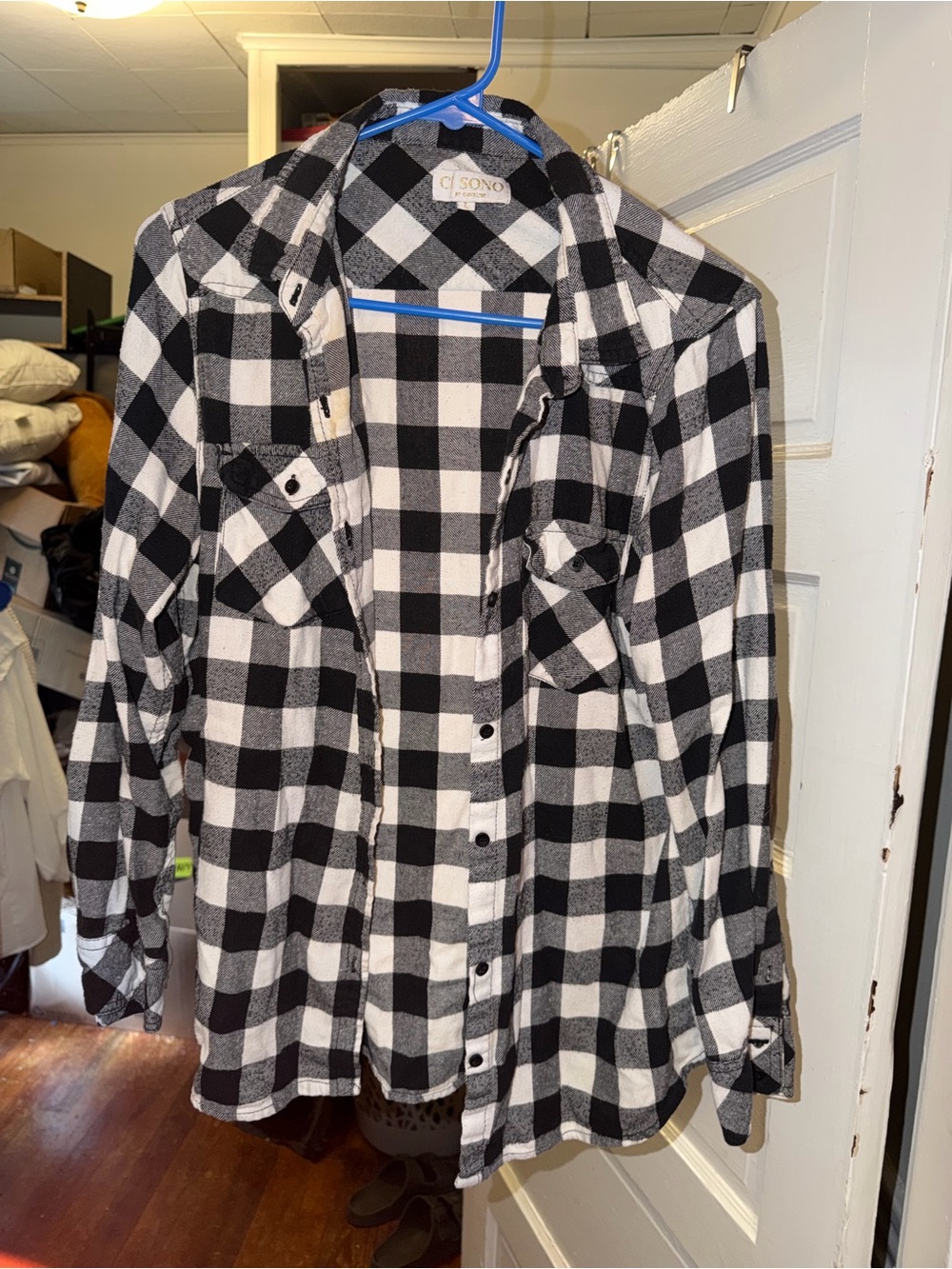 Ci Sono Black and White Plaid Button-Up Shirt